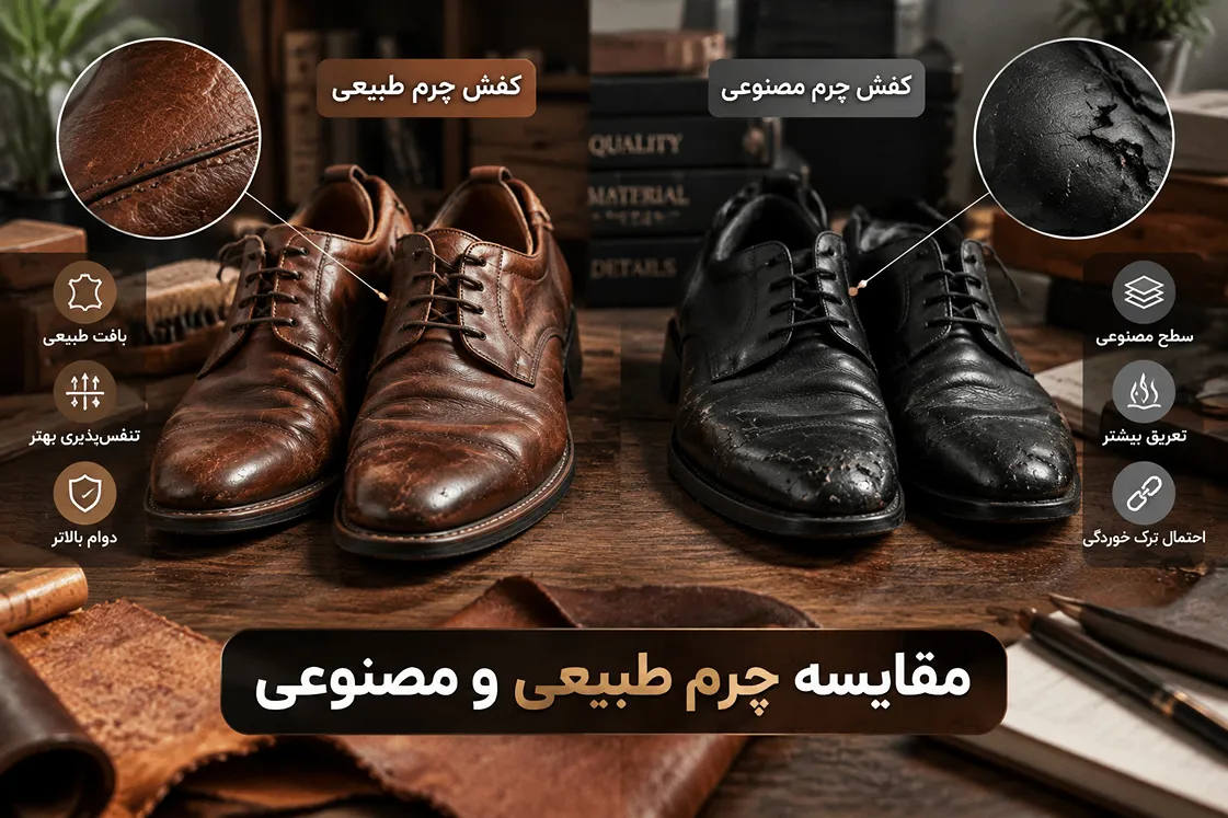 تفاوت کفش چرم طبیعی و مصنوعی